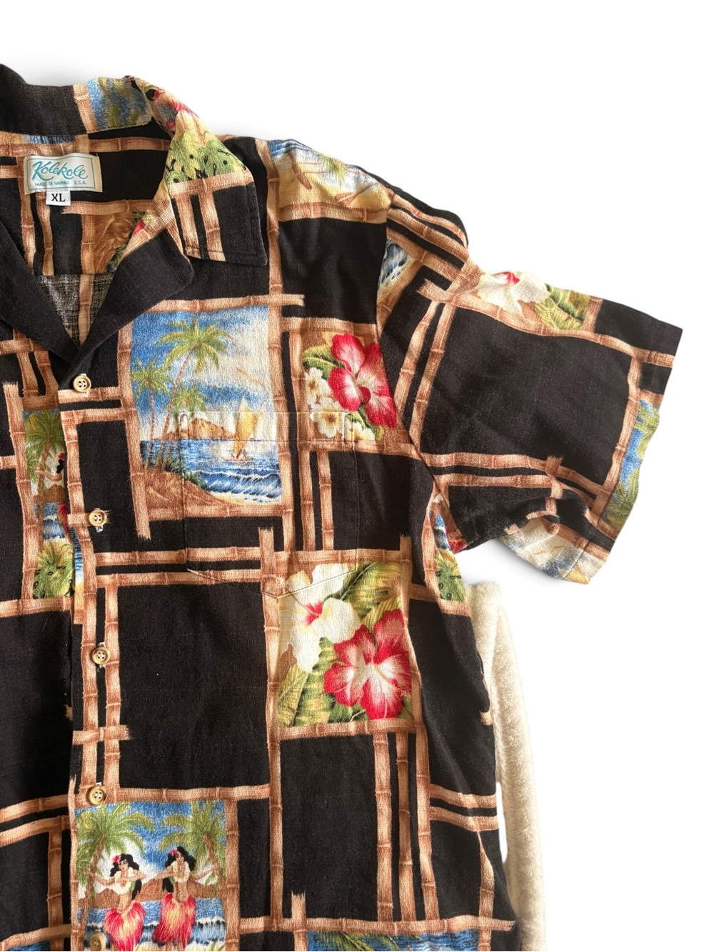 Vintage Kolekole Hawaiian Aloha Shirt XL Barkcloth Hula Girl Made in Hawaii - Picture 3 of 6